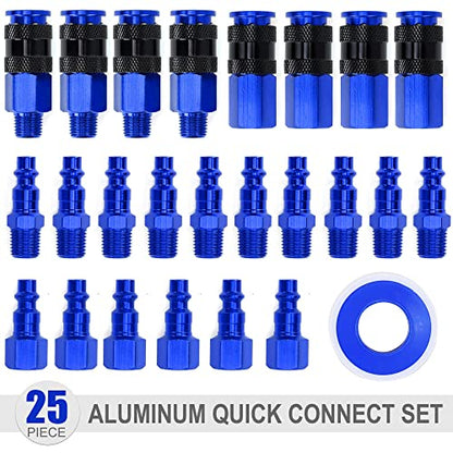 Aluminum Air Fittings, 1/4" NPT, 25 Pieces, Blue - color: Blue, size: 25 Pieces