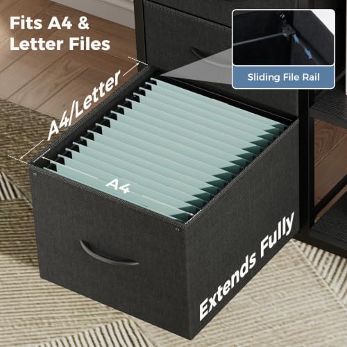 DUMOS 3 Drawer Mobile File Cabinet, Rolling Printer Stand with Storage - color: Rustic Black