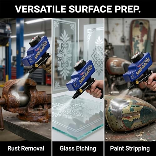 LE LEMATEC Sand Blaster Gun Kit for Air Compressor, Pistola de Arena - style: Ceramic Nozzle Blue