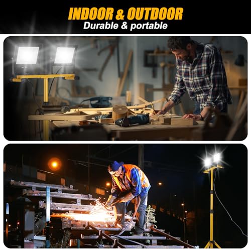 14000Lumen LED Work Lights with Stand - 2 Head Portable Work Light on Stand