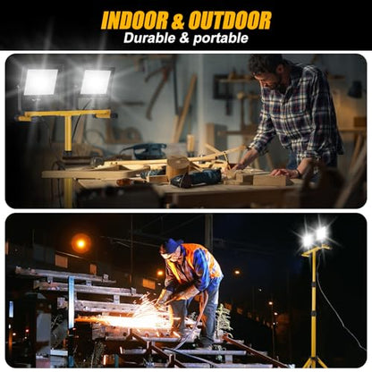 14000Lumen LED Work Lights with Stand - 2 Head Portable Work Light on Stand