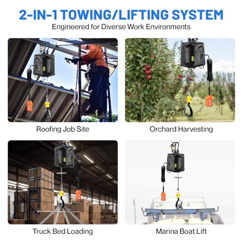 3-in-1 Electric Hoist with Remotes, 2200lb Capacity Portable Power Winch Crane 110V, 25ft Lifting Height (Black, 3-IN-1-2200LBS) - color: Black