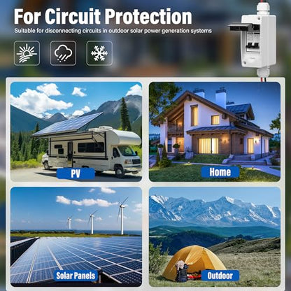 Solar Panels Disconnect Switch 25Amp DC Solar Shut Off Switch 400V 2 Poles Outdoor AC Small Miniature Circuit Breaker Box, IP65 Waterproof UV-Proof for PV Homes - style: 25A