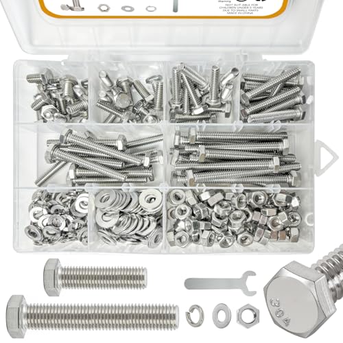 240PCS 1/4-20 Hex Bolts and Nuts Assortment Kit, 304 Stainless Steel 1/4-20 x 1/2'', 3/4'', 1'', 1-1/2'', 2'', 2-1/2'', 3'' Hex Bolts Nut and Flat & Spring Washers Assorted Set for Automotive - size: 1/4-20