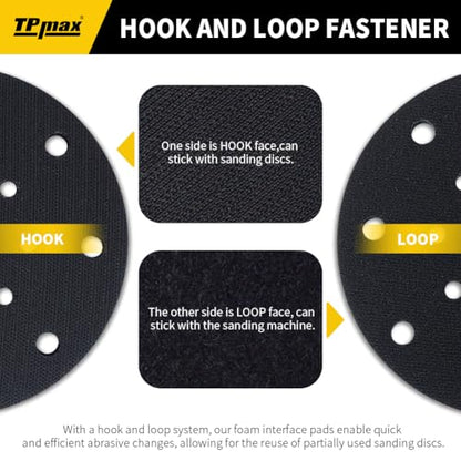 TPmax 6 Inch 17 Hole Sanding Interface Pads Hook & Loop Foam Pads for Orbital Sander Woodworking 5 Pack - size: 17 Hole