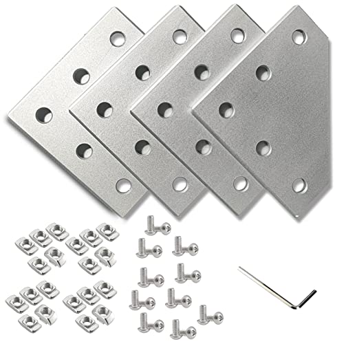 4pcs 3030 Series Aluminum Extrusion Connector Plate Set,L Shape Silver 3030 Corner Bracket Joint Plate with 20pcs T Nuts and Screws,for Extruded Aluminum Profile Hardware - style: 4Sets L Silver with Screws