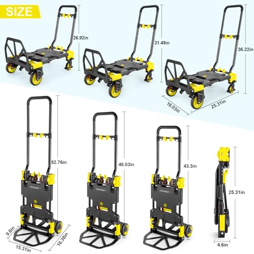 Folding Hand Truck Dolly, 330lb Convertible 4 to 2 Wheel Moving Cart,Yellow - size: 330LB Yellow