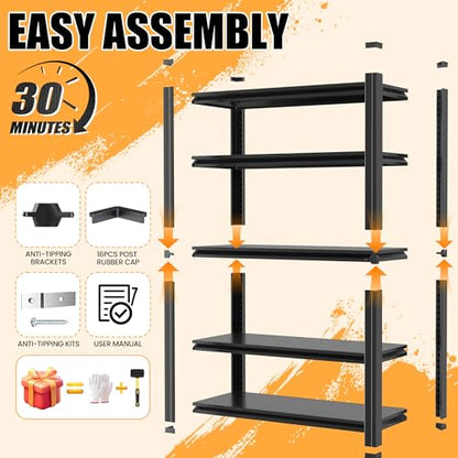 Heavy Duty 5 Tier Metal Garage Shelving, 63" H×31.5" W×16" D - size: 72"H × 47"W × 27"D