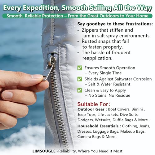 Zipper Lubricant for Plastic & Metal - Non-Staining Lube Silicone Grease for Zippers on Clothing, Wetsuits, Boat Covers, Dresses & More, Marine-Grade with Applicator Brush, 1.05 oz - size: 1-PACK