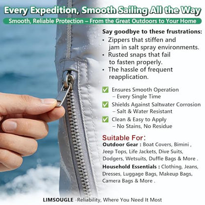 Zipper Lubricant for Plastic & Metal - Non-Staining Lube Silicone Grease for Zippers on Clothing, Wetsuits, Boat Covers, Dresses & More, Marine-Grade with Applicator Brush, 1.05 oz - size: 1-PACK