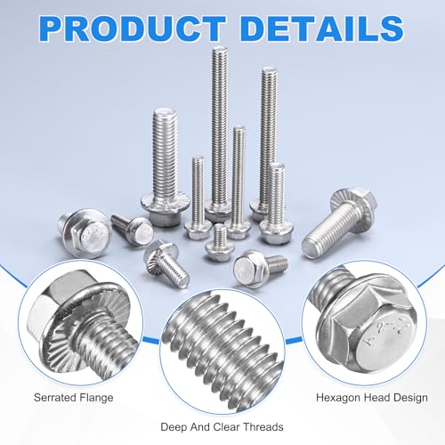 M METERXITY 10 Pack Flanged Hex Head Bolts, M8 x 25mm 304 Stainless Steel External Hex Drive Screws, Metric Fully Threaded Screw for Furniture Car DIY Project [Silver Tone] - size: M8 x 25mm
