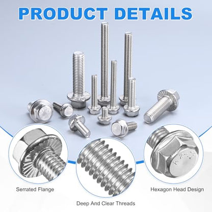 M METERXITY 10 Pack Flanged Hex Head Bolts, M8 x 25mm 304 Stainless Steel External Hex Drive Screws, Metric Fully Threaded Screw for Furniture Car DIY Project [Silver Tone] - size: M8 x 25mm
