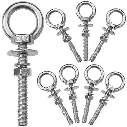 8 Pack M10 Stainless Steel Eye Bolts with Nuts, 3/8" x 3" Eye Bolts - size: M10x77mm (3/8"x3")