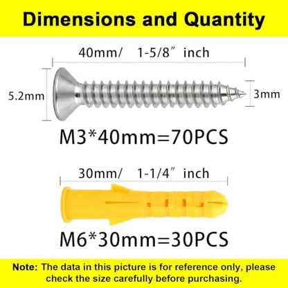 #4 x 1-1/2" (M3x40mm) 304 Stainless Steel Flat Head Wood Screws, 70pcs - size: #4 x 1-5/8''-100pcs