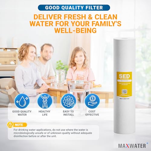 Max Water 5 Micron 20 x 4.5 Sediment Filter 20 inch Whole House BB Water Filteration System Replacement Compatible Cartridge DGD-5005-20, FP25B, AP810-6, FPMB5-20, P5-20, 155358-43, 6 Pack - size: 6 Count, style: 5 Micron