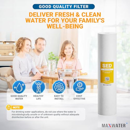 Max Water 5 Micron 20 x 4.5 Sediment Filter 20 inch Whole House BB Water Filteration System Replacement Compatible Cartridge DGD-5005-20, FP25B, AP810-6, FPMB5-20, P5-20, 155358-43, 6 Pack - size: 6 Count, style: 5 Micron