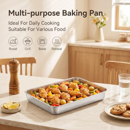 Herogo 12⅓ x 9¾ x 2 Inch Deep Stainless Steel Baking Pan Set of 4 - color: Silver, size: 12.4" x 9.6" x 2"