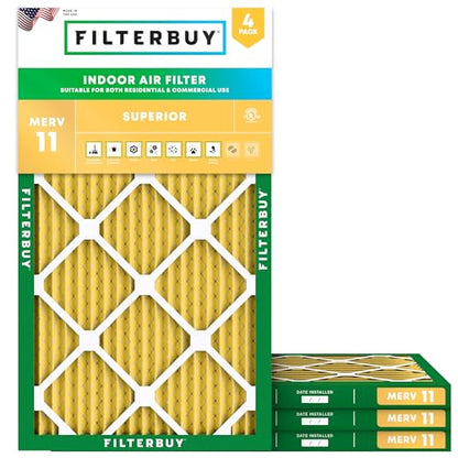 Filterbuy 8x20x1 Air Filter MERV 11 Pet & Allergy Defense (4-Pack) - size: 8x20x1