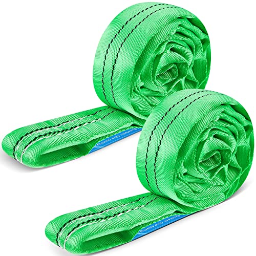 Fabbay 2 Pcs Green Polyester Round Sling Lifting Straps for Hoist Heavy Duty Object Poly Endless Slings for Hoisting Towing, 5, 300 Lbs Vertical Capacity, 4, 240 Lbs Choker, 10, 600 Basket(4 Ft)