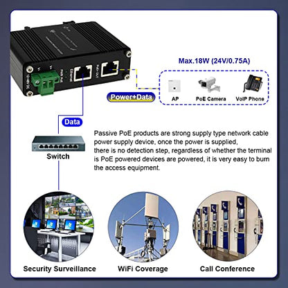 Elenzk Industrial 1000M Gigabit RJ45 24V Passive PoE Injector