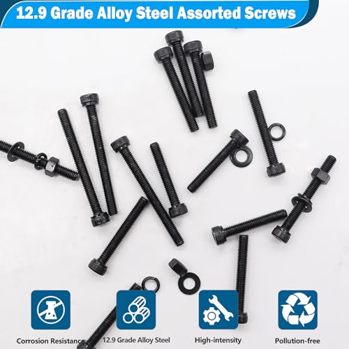 mxuteuk 220PCS M4 Screws Assortment Set,M4 x 30/35/40/45/50mm Hex Socket Head Cap Screws Bolts Nuts Kit,12.9 Grade Alloy Steel M4 Bolts with Hex Wrench - size: 220PCS M4 x 30/35/40/45/50mm