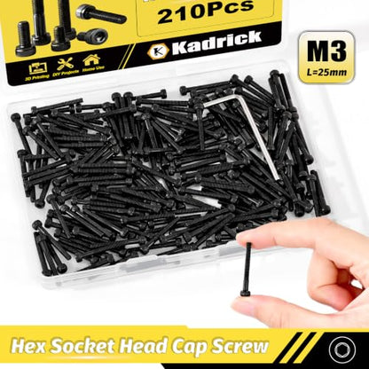 KADRICK 210PCS M3 x 25mm Hex Socket Head Cap Screws, Partially Threaded - size: M3x25MM 210PCS