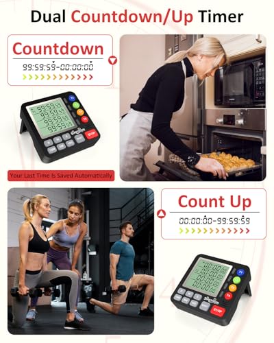 Digital Kitchen Timer with 4 Channel, Loud Alarm and Silent Mode - color: Black