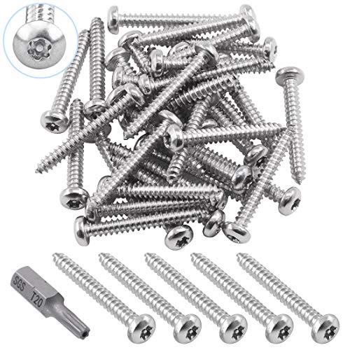 Glarks 51Pcs #8 x 1-1/4'' Button Head Torx Security Sheet Metal Screws Stainless Steel Tamper Resistant Screws Set with T20 Bit (50pcs #8 x 1-1/4'') - size: 50pcs #8 x 1-1/4''
