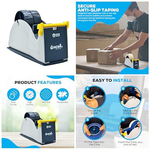 Excell ET-227 Blue/Grey Premium Twin-Roll Steel Desk Top Dispenser: 2 in. Wide (3 in. core) + LuxProdX Sticker