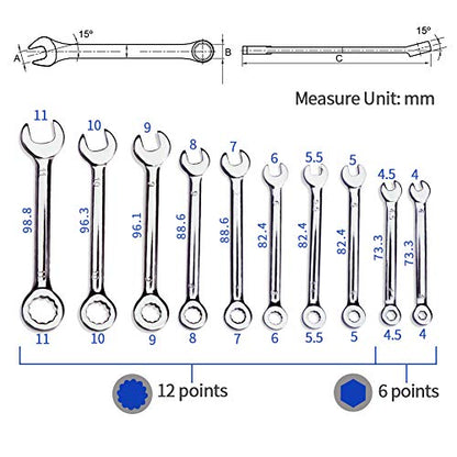 SPEEDWOX Mini Ignition Wrench Set Metric 10 Pcs 4mm-11mm Spanner Wrench - size: Combination Metric 10-Piece