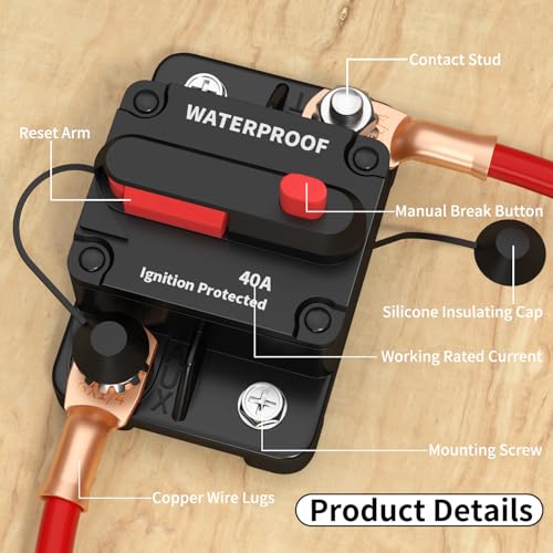 DaierTek 40 Amp Circuit Breaker 12V - 48V, 12 Volt DC Circuit Breaker 40A Waterproof with Manual Reset Inline for Marine Boat Automotive Car Truck RV ATV UTV Audio -2Pack - color: 40A