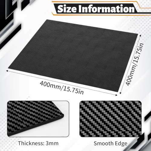400 x 400 x 3 mm 3K Carbon Fiber Sheet, High Strength Matte - size: 400 x 400 x 3 mm