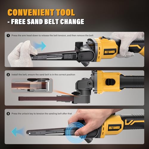20V Cordless Deatil Belt Sander Compatible with DEWALT 20V MAX Battery - color: Yellow