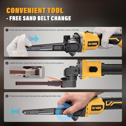 20V Cordless Deatil Belt Sander Compatible with DEWALT 20V MAX Battery - color: Yellow
