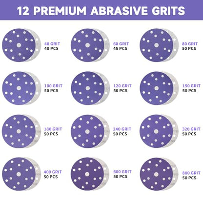 50Pcs 6 Inch Sanding Discs Assortment, Hook and Loop Orbital Sandpaper - style: MixGrit-50Pcs
