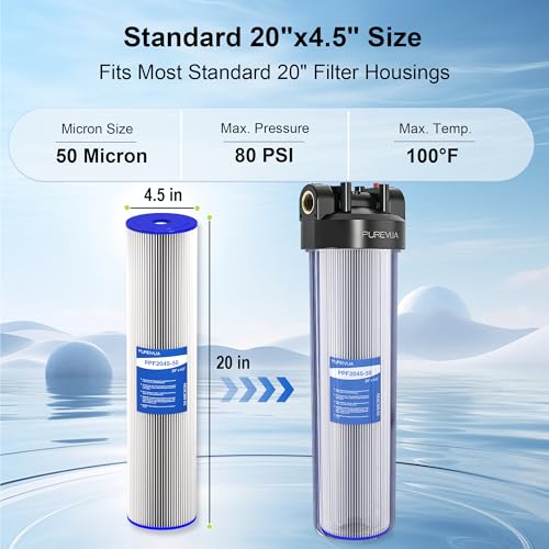 20" x 4.5" Pleated Sediment Water Filter Cartridge 50 Micron 2-Pack - size: 2 Count (Pack of 1), style: 50 Micron