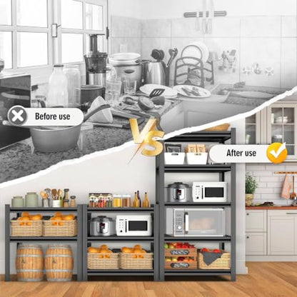 Adjustable Metal Utility Shelving, 4-Tier Free Standing Heavy Duty Storage Unit, Multi-Purpose Sturdy Organizer for Garage, Pantry, Basement, Kitchen & Industrial Shop Use