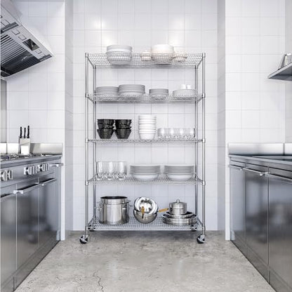 UltraDurable 5-Tier NSF Steel Wire Shelving, 48"W x 24"D x 76"H - color: Steel, size: 5-Tier Shelving, 48" W x 24" D