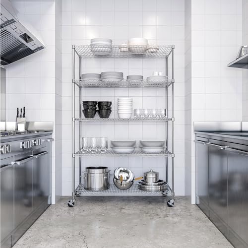 UltraDurable 5-Tier NSF Steel Wire Shelving, 48"W x 24"D x 76"H - color: Steel, size: 5-Tier Shelving, 48" W x 24" D