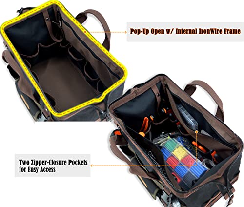 WELKINLAND 32-Pocket Waxed Canvas Tool Bag, 16" HVAC Tool Bag For Men