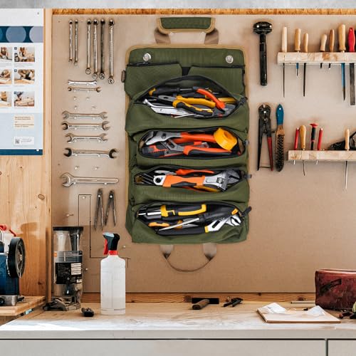Tool Bag, Tool Bags for Men, Heavy Duty Tool Organizer, Portable Roll Up Tool Bag Gifts For Him, Mechanic, Electrician and Hobbyist, Car Tool Roll Organizer -Green - color: Green