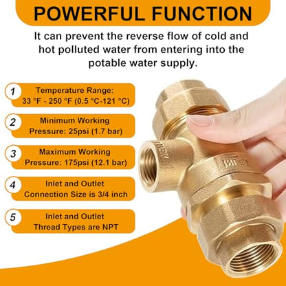 Replace for 9D-M2 3/4" Dual Check Valve Backflow Preventer with Intermediate Atmospheric Vent, Female Union Inlet and Outlet Connections