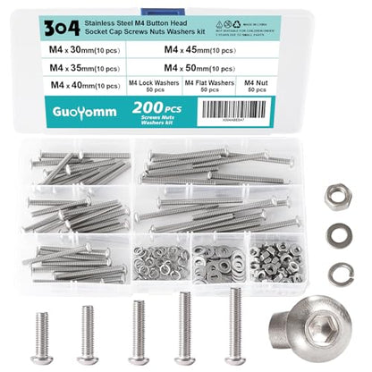 M4 Button Head Socket Cap Screws Bolts Washers Nuts Assortment Kit - size: Button M4x30/35/40/45/50 mm