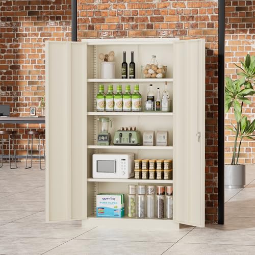 Greenvelly Metal Storage Cabinet, 72" Locking Metal Garage Storage Cabinet with Doors and 4 Adjustable Shelves, Lockable Steel Cabinet for Home Office, Garage, Shop, School (Grey 36" W x 18" D) - color: Grey, size: 72 Inch - 36W