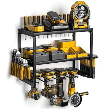Spampur Power Tool Organizer, 3 Layers 4 Drill Holder Wall Mount - size: 3 Shelves 4 Slots