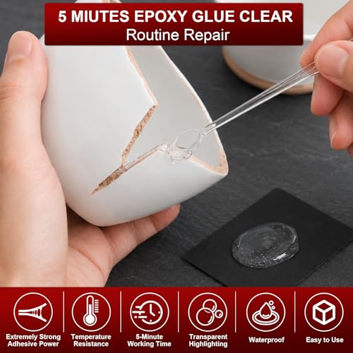5 Minute Epoxy Glue 250ml, Clear High Strength Tough Durable