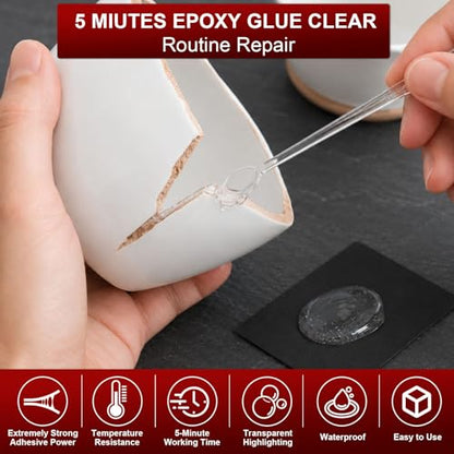 5 Minute Epoxy Glue 250ml, Clear High Strength Tough Durable