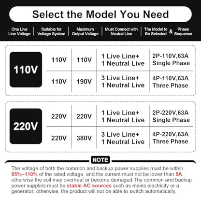 ATS Dual Power Automatic Transfer Switch, 2P 63A 220V Manual Switch - size: 2P