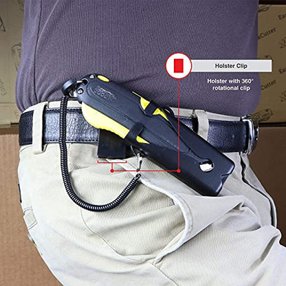 Modern Box Cutter, extra tape cutter at back, dual side edge guide, 3 blade depth setting, 2 blades and holster - Yellow Color 2000 STD