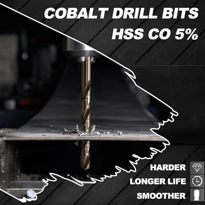 3/8 Cobalt Drill Bit for Metal and Hard Steel(5Pcs),M35 High Speed Steel Twist Jobber Metal Drill Bits,with Index Storage Case - size: 3/8 in (5 pcs)